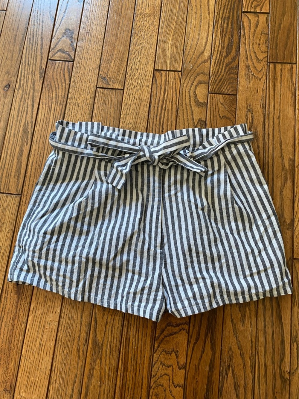 Love Tree Blue & White Striped High-Waist Paperbag Shorts